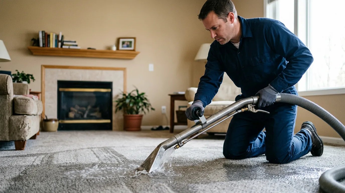 Water damage restoration technician working near Decatur, IL